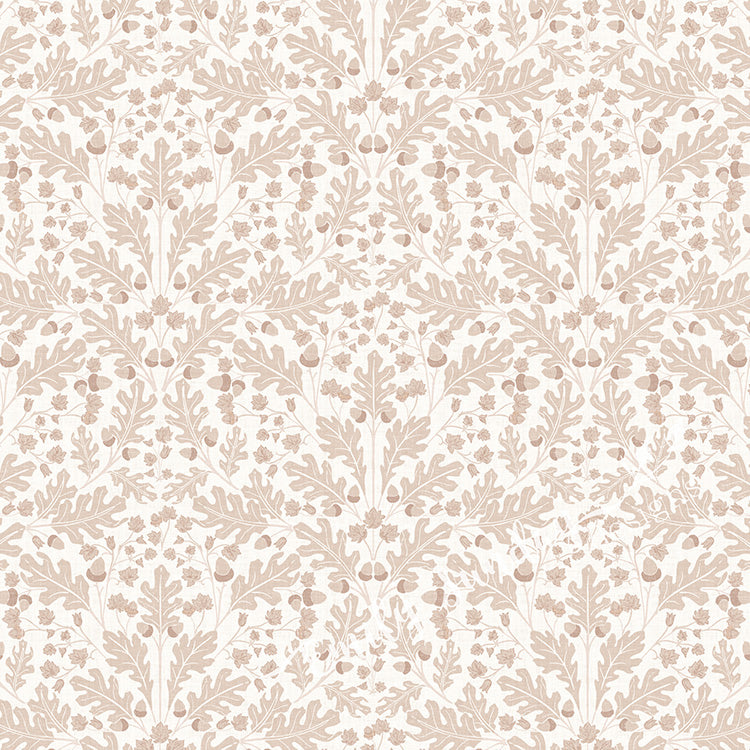 Small Scale Heritage Oak & Acorn Ogee Ivory peel and stick wallpaper pattern swatch